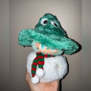 Labubu outfit- Snowman with large green hat and 3 scarfs